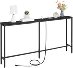 63" Console Table with Power Outlet, Narrow Sofa Industrial Entryway Behind Couch Table with USB Ports for Entryway, Hallway, Foyer, Living Room, Bedroom, Black CTHB16E01