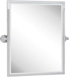 Polished Silver Metal Framed Pivot Rectangle Bathroom Mirror Tilting Beveled Vanity Mirrors for Wall, Overall 23.9 x 24 inches (Mirrror 20 x 24 inches)