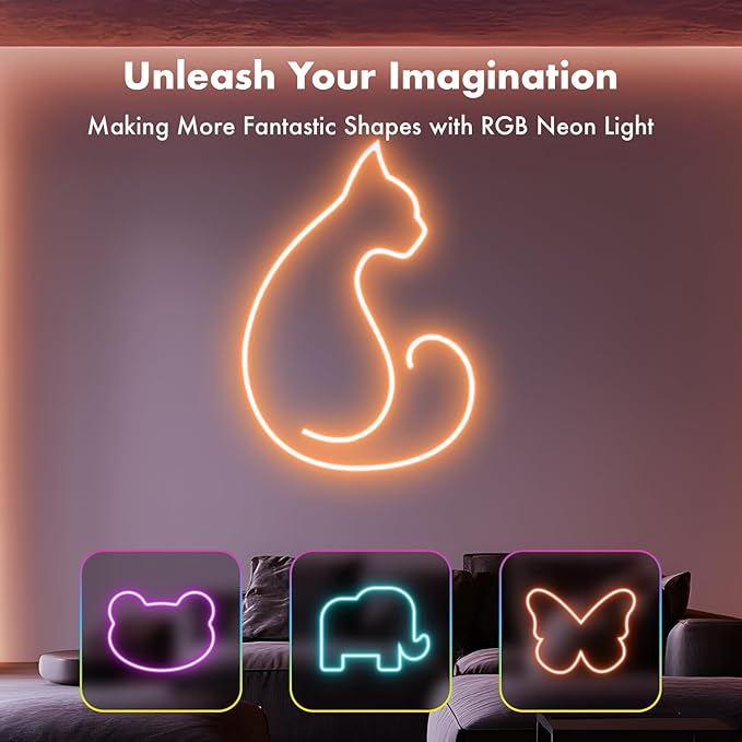 Neon Rope Lights, 19.68FT RGB Led Strip Lights, Waterproof IP67, DIY Design, Music Sync, 24 Keys Remote Control, Multiple Modes, for Living Room, Bedroom, Holiday Decoration