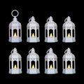LLQ 8 Pcs Mini Lantern Decor Moroccan Lantern with Flickering LED Candle Table Centerpiece Small Vintage Wedding Hanging Lamp Ornaments Bulk for Wedding Halloween Christmas Party (5 Inch,White)