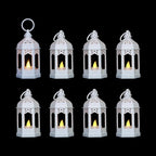 LLQ 8 Pcs Mini Lantern Decor Moroccan Lantern with Flickering LED Candle Table Centerpiece Small Vintage Wedding Hanging Lamp Ornaments Bulk for Wedding Halloween Christmas Party (5 Inch,White)