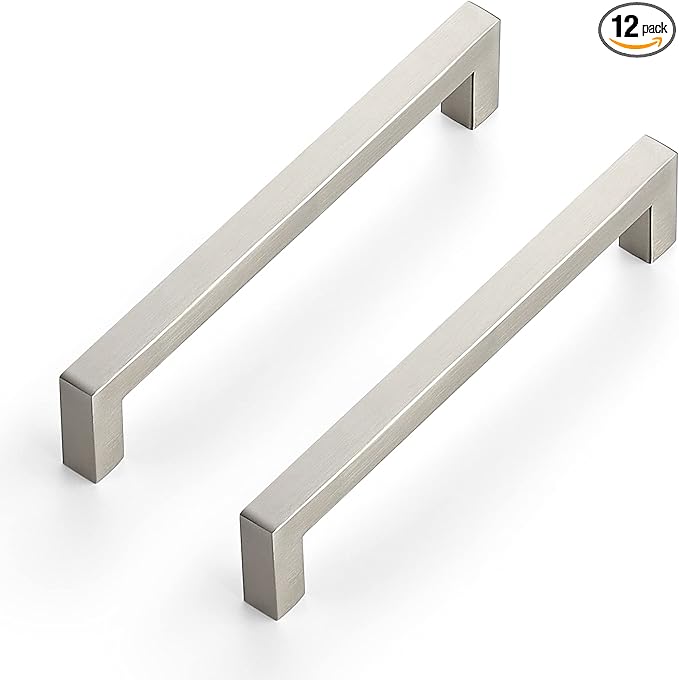 Ravinte 12 Pack 6-1/4 Inch Square Cabinet Handles - Brushed Nickel Stainless Steel Drawer Pulls for Kitchen Hardware