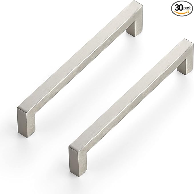 Ravinte 30 Pack 6-1/4 Inch Square Cabinet Handles - Brushed Nickel Pulls, Stainless Steel Drawer Pulls, Kitchen Cabinet Hardware