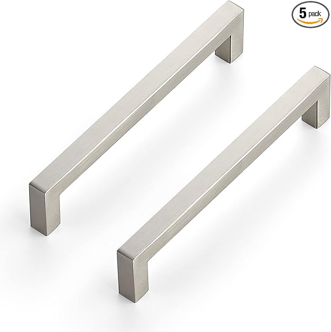 Ravinte 5 Pack 6-1/4 Inch Square Cabinet Handles - Brushed Nickel Pulls, Stainless Steel Drawer Pulls, Kitchen Cabinet Hardware