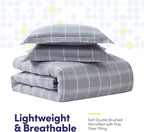 7 Piece Comforter Set Bag Solid Color All Season Soft Down Alternative Blanket & Luxurious Microfiber Bed Sheets, Full, Gray Plaid