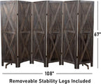 Premium Home 6-Panel Room Divider – Rustic Brown Barn Door, X Pattern Folding Privacy Screen, Partition Wall