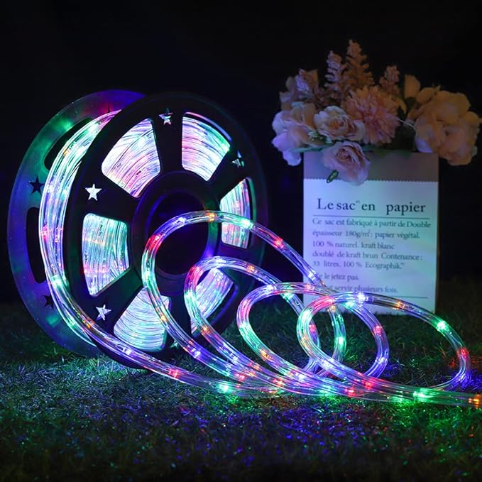 50ft 360 LED Waterproof Rope Lights, 110V Connectable Indoor Outdoor Colored Led Rope Lights for Outside, Deck, Patio, Pool, Camping, Bedroom Decor, Landscape Lighting and More (Multicolor)