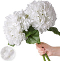 Nubry 22.44In White Hydrangea Artificial Flowers, 2Pcs Latex Faux Real Touch Large Hydrangea Flowers with Long Stems & Leaves for Home Office Decor Wedding Party Arrangements(White)