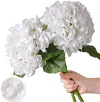 Nubry 22.44In White Hydrangea Artificial Flowers, 2Pcs Latex Faux Real Touch Large Hydrangea Flowers with Long Stems & Leaves for Home Office Decor Wedding Party Arrangements(White)