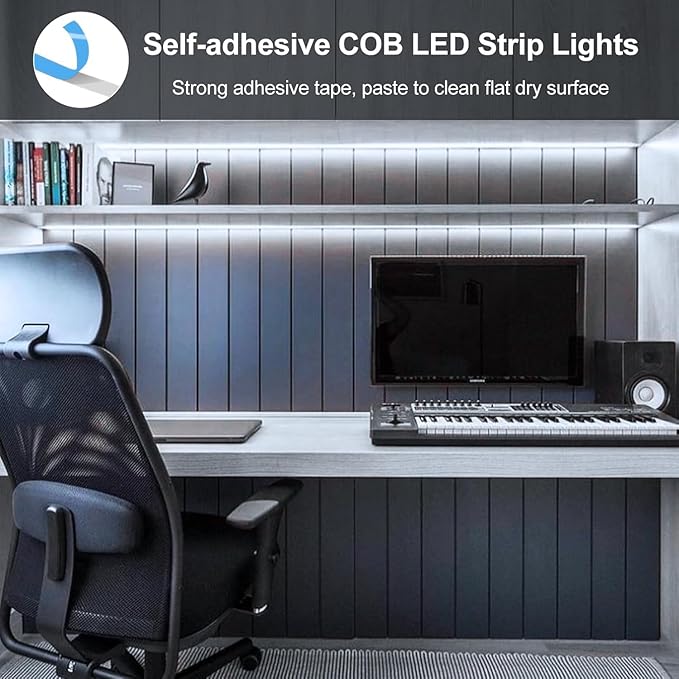 Battery Powered LED Strip Lights, COB Motion Sensor LED Strip Lights 20 inch x 3 Pack for Kitchen Under Cabinet Lighting, Shelves, Under Counter, Closet, Cordless Click Light, Cool White 6000K