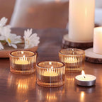 30Pcs Ribbed Gold Candle Holders for Table Centerpiece, Gold Tea Light Candle Holders with 32pcs Tea Light Candles for Wedding Decor, Diwali, Home and Party Decor