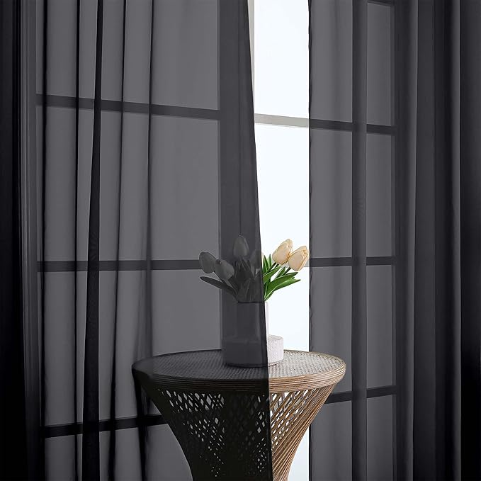 OVZME Black Sheer Curtains 108 Inches Long 2 Panels Set, 59 Inch Extra Wide Lightweight Airy Black Sheer Curtain for Living Room Bedroom, Filmy Voile Rod Pocket, 59Wx108L Inches