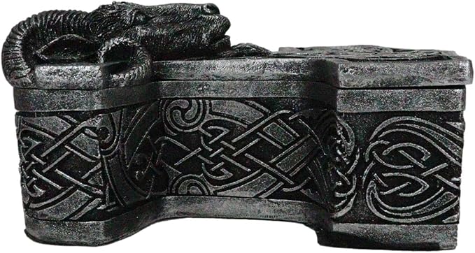 Ebros Gift Viking Ram Skull Thor Hammer Mjolnir with Runes Knotwork Decorative Jewelry Box Figurine Norse God of Thunder Scandinavian Mythology Collectible Trinket Stash Boxes