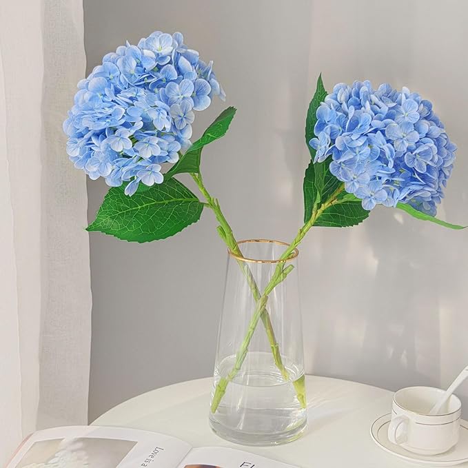6 Pcs Real Touch Blue Hydrangea Artificial Flowers with Stems, Fake Silk Flowers for Outdoors, Artificial Flowers for Home Decor Wedding Bouquets Centerpieces Vase