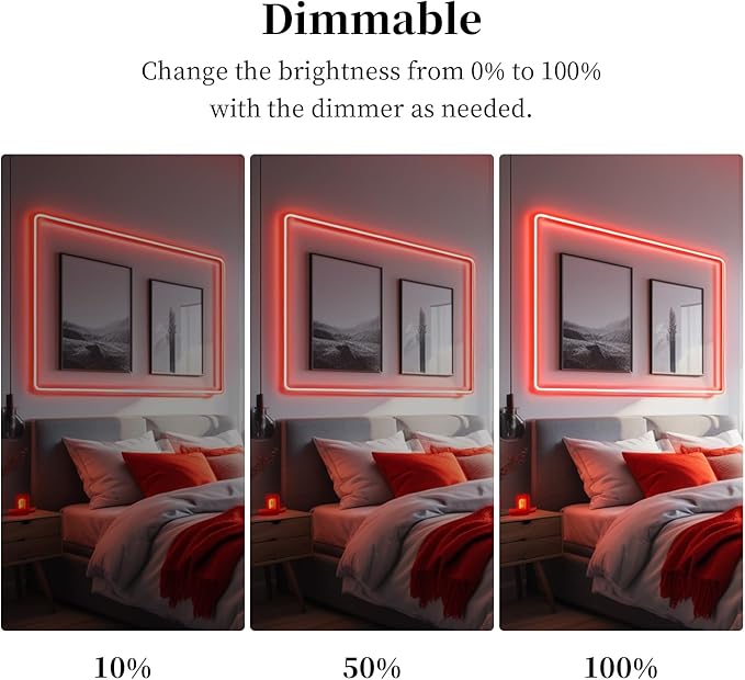 iNextStation COB LED Strip Light Red 16.4FT 5M, DC12V CRI 93+ Dimmable Flexible LED Tape Lights for Bedroom, Kitchen, TV Backlight, Cupboard, Wardrobe, Home Lighting Decor