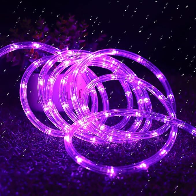 50ft 360 LED Purple Rope Lights, 110V Connectable Purple Led Strip Lights, Halloween Decoration Outdoor Lights for Deck, Patio, Pool, Camping, Landscape, Bedroom, Christmas Decor