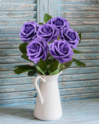 Artificial Flowers Realistic Roses, 50pcs Real Looking Fake Roses with Stem for DIY Wedding Bouquets Centerpieces Bridal Shower Party Home Romantic Decorations (Regular 3" - 50pcs, Dark purple)