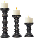 SWALLOWLIVING Rustic Farmhouse Wood Pillar Candle Holder Set of 3 for Candlestick, Black