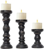 SWALLOWLIVING Rustic Farmhouse Wood Pillar Candle Holder Set of 3 for Candlestick, Black