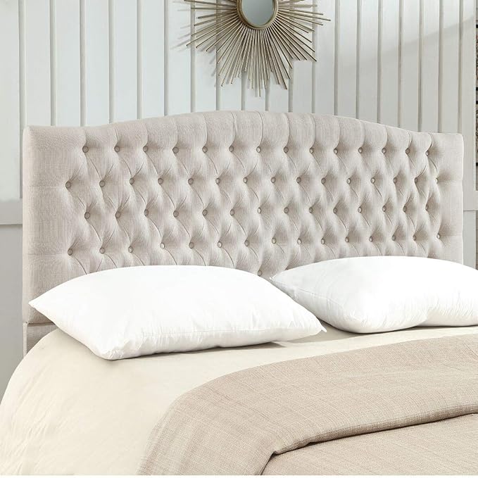 24KF Upholstered Tufted Button Linen Fabric Headboard,Comfortable Fashional Headboard King/CA King Size,Ivory