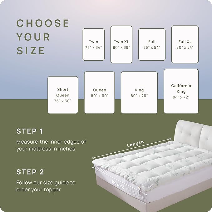 Cooling Mattress Topper - Twin XL Size | Plush Pad Mattress Topper for Back Pain Relief, 8-21" Deep Pocket | Viscose Made from Bamboo Pillow Top | Bedroom Essentials