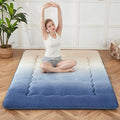 Japanese Floor Mattress, Futon Mattress with Portable Storage Bag and Washable Cover, Roll Up Thick Tatami Mat Suitable for Camping, Guest Room (Coastal Gradient, Queen)