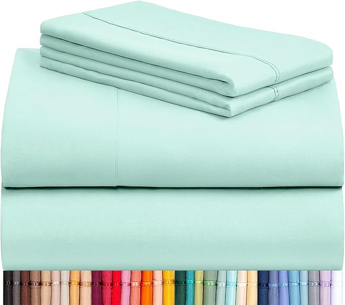 LuxClub 4 PC Sheet Set Bed Sheets Deep Pockets 16" Eco Friendly Wrinkle Free Cooling Machine Washable Hotel Bedding Silky Soft - Aquamarine California King