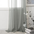 HUTO 2 Pieces Sage Grey Sheer Window Curtains Panels for Bedroom Rod Pocket Window Sheer Curtains Drapes 52 by 72 Inches Long for Living Room