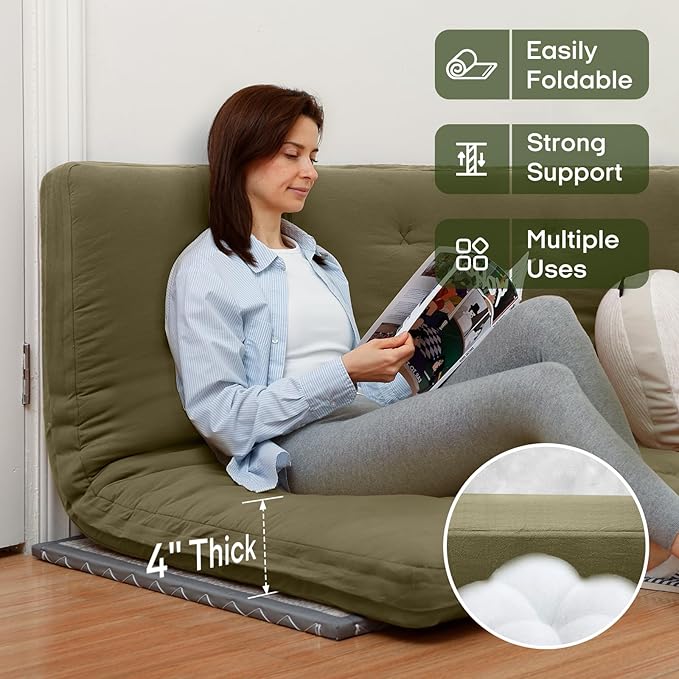 ZonLi Japanese Floor Futon Mattress Twin Size 75"x 39", 100% Cotton Cover 4'' Thicken Tatami Mattress, Foldable Sleeping Pad, Portable Dormitory Tatami Mat, Roll Up Floor Lounger Bed for Adult
