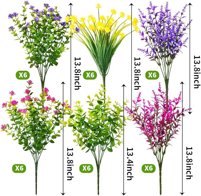36 Bundles Outdoor Artificial Fake Flowers UV Resistant No Fade Boxwood Faux Plastic Shrubs Plants for Garden Patio Porch Window Box Home Wedding Farmhouse Hanging Décor