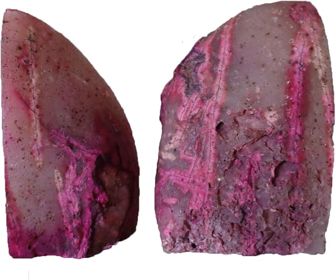 AMOYSTONE 2-3 Lbs Small Agate Bookends 1 Pair Natural Crystal Dyed Pink Decorative Book Stopper for Books Movies Cds