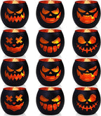 Black Halloween Table Centerpieces Candle Holders 12 PCS, Jack O Lantern Tealight Votive Candle Holders, Indoor Halloween Decorations for Mantel Coffe Table Decor