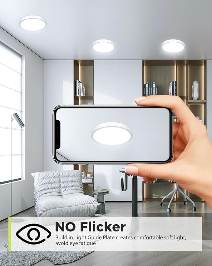 hepside 1Pack Dimmable Flush Mount Ceiling Light Fixture White, 3CCT Selectable 3000/4000/6500K Ceiling Lamp, 7.5INCH 15W 1500LM Low Profile Light for Bedroom, Kitchen, Bathroom, Hallway