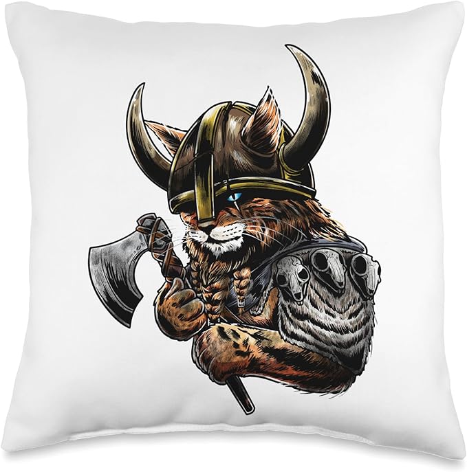 Viking Cat Scandinavian Norse Mythology Throw Pillow