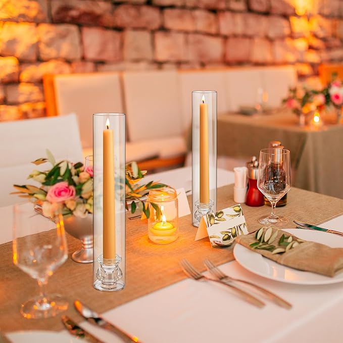 36 Set Christmas Glass Hurricane Candle Holders 12.6" Open Ended Glass Candleholder Tube Shape Bottomless and 2.2" Taper Clear Candlestick Holders for Wedding Party Table Centerpiece (Clear)