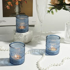 36pcs Blue Votive Candle Holders, Elegant Glass Votive & Tealight Candle Holders for Wedding Centerpieces Party Decorations and Home Decor for Tables (Blue)