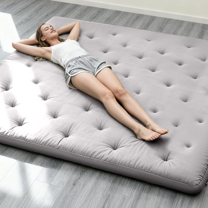 ZonLi Japanese Floor Futon Mattress Twin Size 75"x 39", 100% Cotton Cover 4'' Thicken Tatami Mattress, Foldable Sleeping Pad, Portable Dormitory Tatami Mat, Roll Up Floor Lounger Bed for Adult