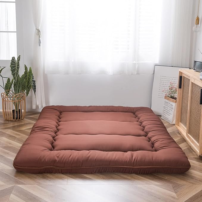 Japanese Shiki Futon Mattress Floor Mattress Thicken Tatami Mat Sleeping Pad Roll Up Mattress Floor Lounger Bed Rolling Up Couch Bed Mattress Pad for Guest Room, Coffee, King