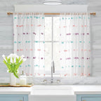 MYSKY HOME Small Window Curtains 45 Inches Long for Kitchen Bedroom Living Room Rainbow Pom Pom Curtains for Girls Baby Room Rod Pocket 2 Sets Boho Sheer Window Drapes 52 x 45 inch Length