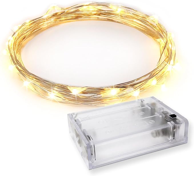 30 LEDs Warm White Color String Lights Silver Wire Indoor and Outdoor 9.5 Feet Firefly Starry Fairy Lights Battery Powered for DIY, Christmas, Holidays, Party, Bedroom and Centerpieces
