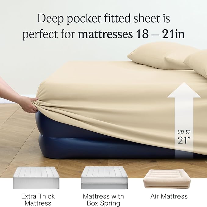 LuxClub Twin Sheets - Soft Kids Bed Sheets, 3 PC Deep Pockets Wrinkle Free Fitted Sheets Machine Washable Hotel Bedding Silky Soft Cream