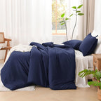 Litanika Navy Blue Comforter Set Queen Size, 3 Pieces Lightweight Solid Bedding Comforter Set, All Season Fluffy Down Alternative Bed Set (90x90In Comforter & 2 Pillowcases)