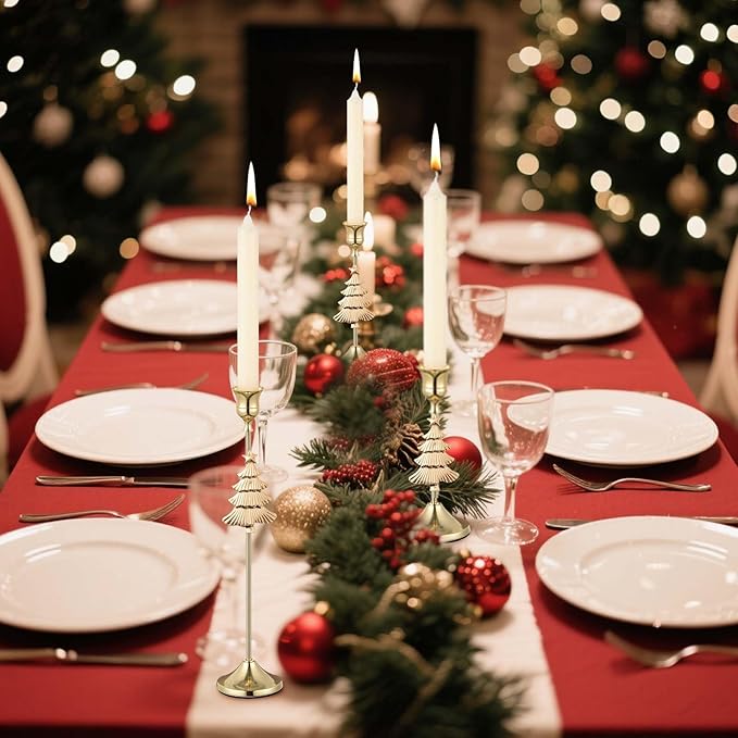 3 Pcs Christmas Candle Holders 3 Size Gold Taper Candlestick Holders Set Vintage Decorative Centerpiece for Table Mantel Wedding Housewarming Thanksgiving Gifts (Christmas Tree)