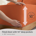 LuxClub 4 PC Queen Sheet Set, Deep Pockets Wrinkle Free Cooling Bed Sheets Hotel Bedding for Women, Men, Kids & Teens, Includes 1 Fitted Sheet, 1 Flat Sheet and 2 Pillowcases - Autumn Orange