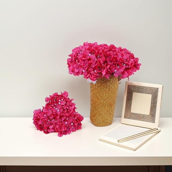 AVIVIHO Hot Pink Hydrangea Artificial Flowers Pack of 10 Full Fake Hydrangea Silk Flowers with Stems for Wedding Home Party Centerpieces Arch Spring Shop Decoration
