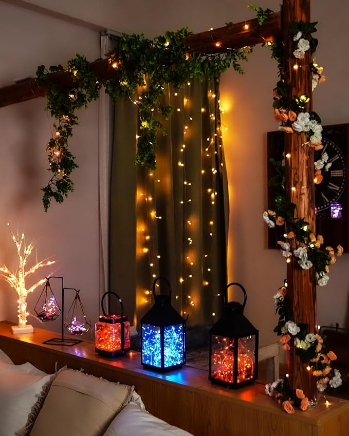 Homemory 2 Pack Color Changing Fairy Lights Battery Operated, 20Ft 60LEDs RGB Fairy String Twinkle Lights with Remote, Waterproof Silver Wire for Halloween Decor-13 Colors