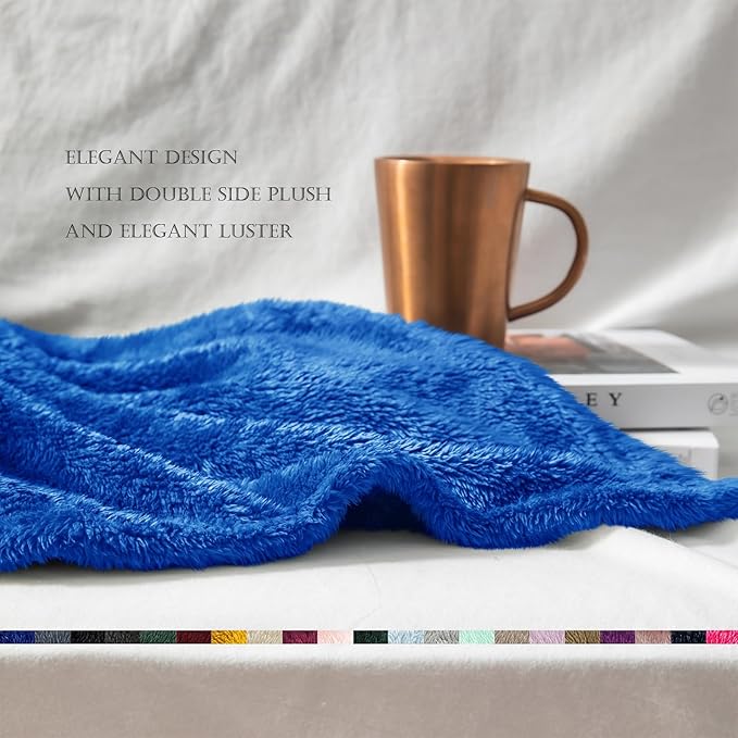 Exclusivo Mezcla Plush Fuzzy Fleece Bed Blanket King Size, Super Soft, Fluffy and Warm Blankets, Suitable for All Seasons (Cobalt Blue, 90x104 Inches)