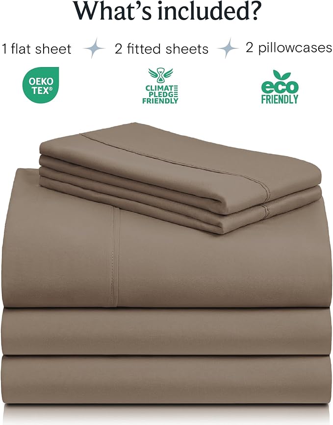 LuxClub 5 PC Split King Sheet Set, Breathable Luxury Bed Sheets, Deep Pockets Wrinkle Free Cooling Sheets Machine Washable Hotel Bedding Silky Soft - Dark Khaki Split King