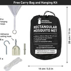 Black Mosquito Net for Single to King-Sized Beds – 2 Side Openings & 6 Hanging Loops – Decorative Rectangular Shape for Home & Travel – Bed Canopy Hanging Kit & Carrying Bag Included