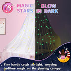 South to East Bed Canopy for Girls with Glowing Stars, Princess Canopy Bed Curtains for Kids, Starry Net Canopy for Girls Room Decor, Kids Bed Canopy for Single, Twin, Full, Queen Size Bed